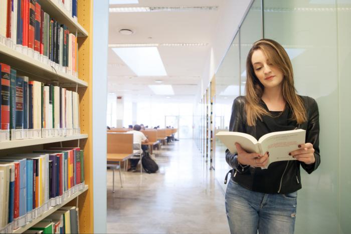 Student at the library