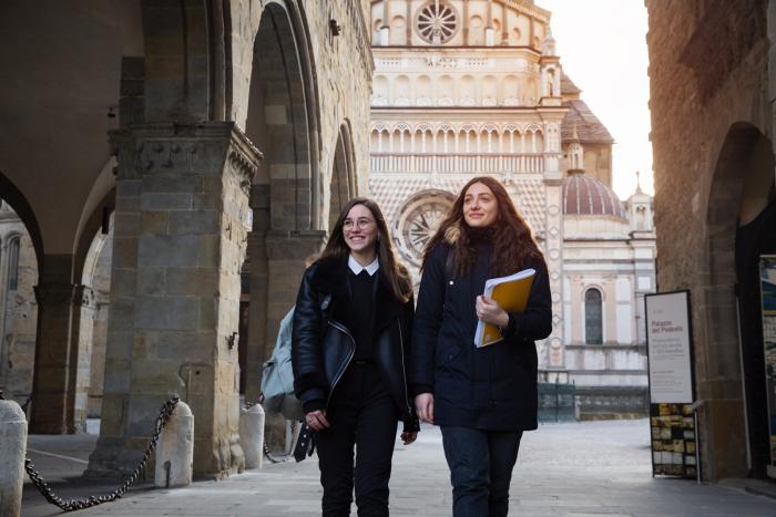 Students wandering around the city